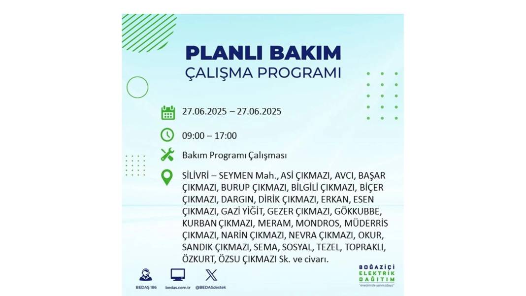 SAATLERCE ELEKTRİK OLMAYACAK: BEDAŞ 27 Haziran Cuma elektrik kesintisi yaşayacak ilçeleri sıraladı! 5
