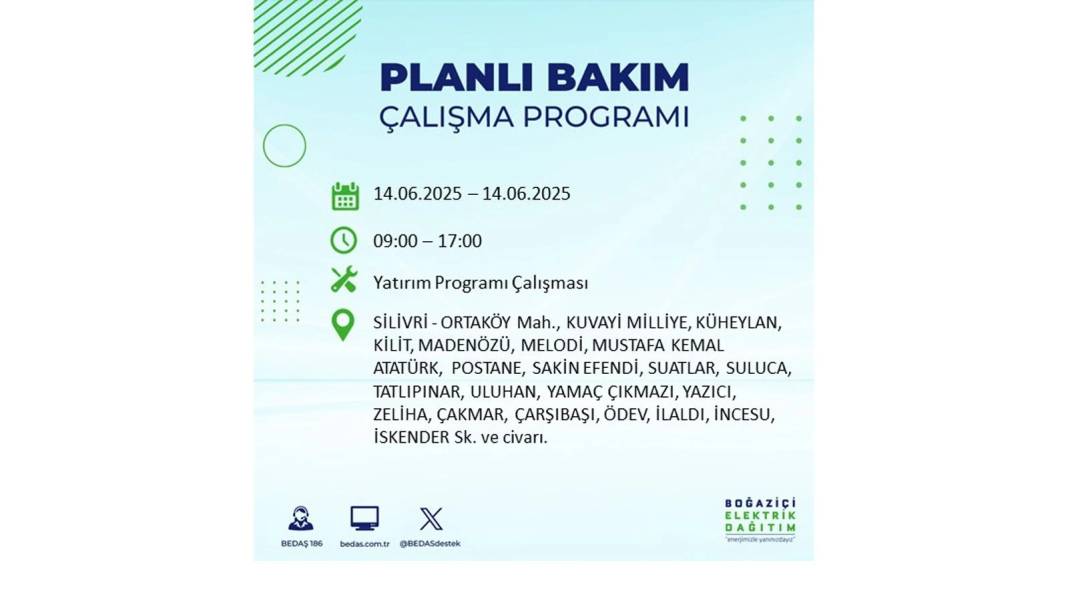 O İLÇELERDE ELEKTRİK OLMAYACAK: BEDAŞ 14 Haziran Cumartesi günü elektrik kesintisi yaşayacak ilçeleri duyurdu! 4