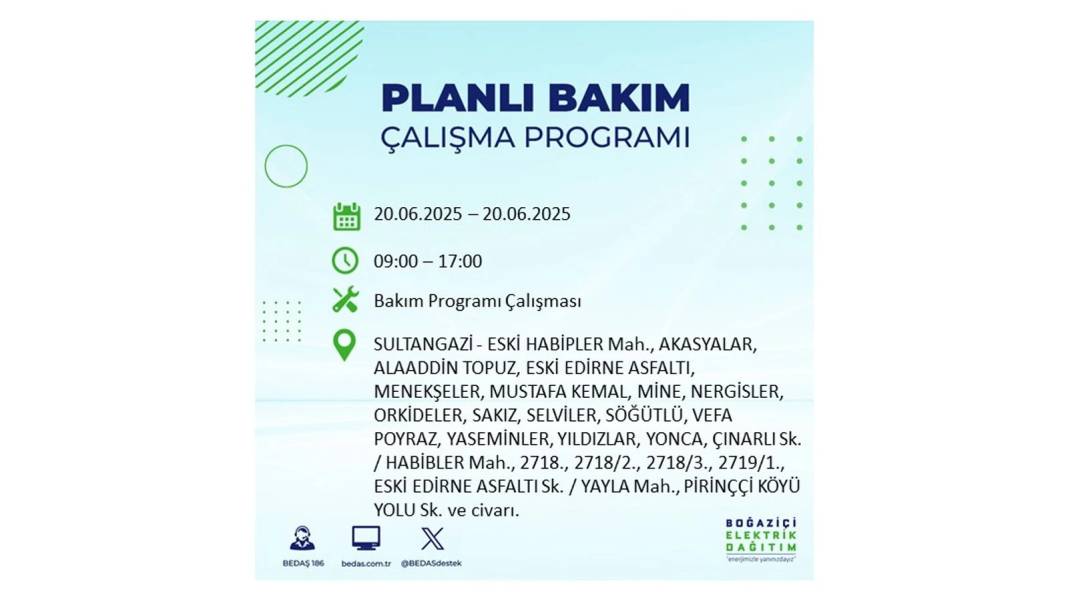 BÜYÜK KESİNTİ YAŞANACAK: BEDAŞ 20 Haziran Cuma elektrik kesintisi yaşayacak ilçeleri sıraladı. Elektrikler ne zaman gelecek? 4