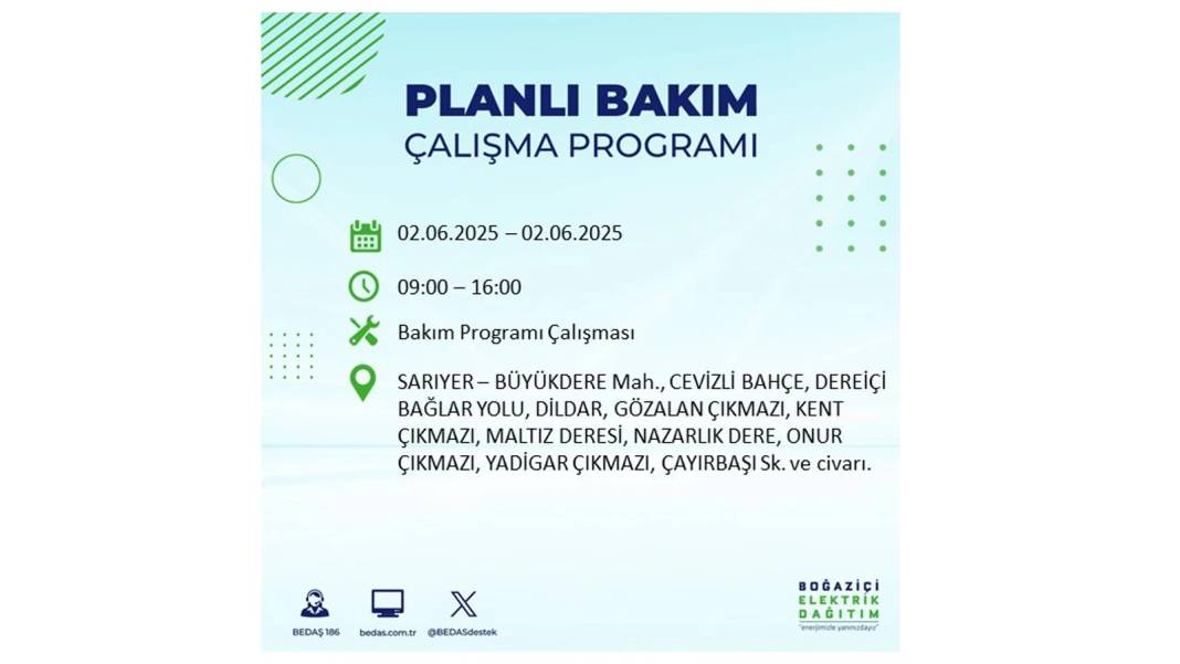 BÜYÜK KESİNTİ YAŞANACAK: BEDAŞ 2 Haziran Pazartesi günü elektrik kesintisi yaşayacak ilçeleri sıraladı 12
