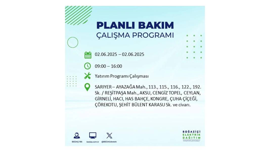 BÜYÜK KESİNTİ YAŞANACAK: BEDAŞ 2 Haziran Pazartesi günü elektrik kesintisi yaşayacak ilçeleri sıraladı 13