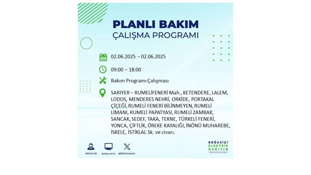 BÜYÜK KESİNTİ YAŞANACAK: BEDAŞ 2 Haziran Pazartesi günü elektrik kesintisi yaşayacak ilçeleri sıraladı 9