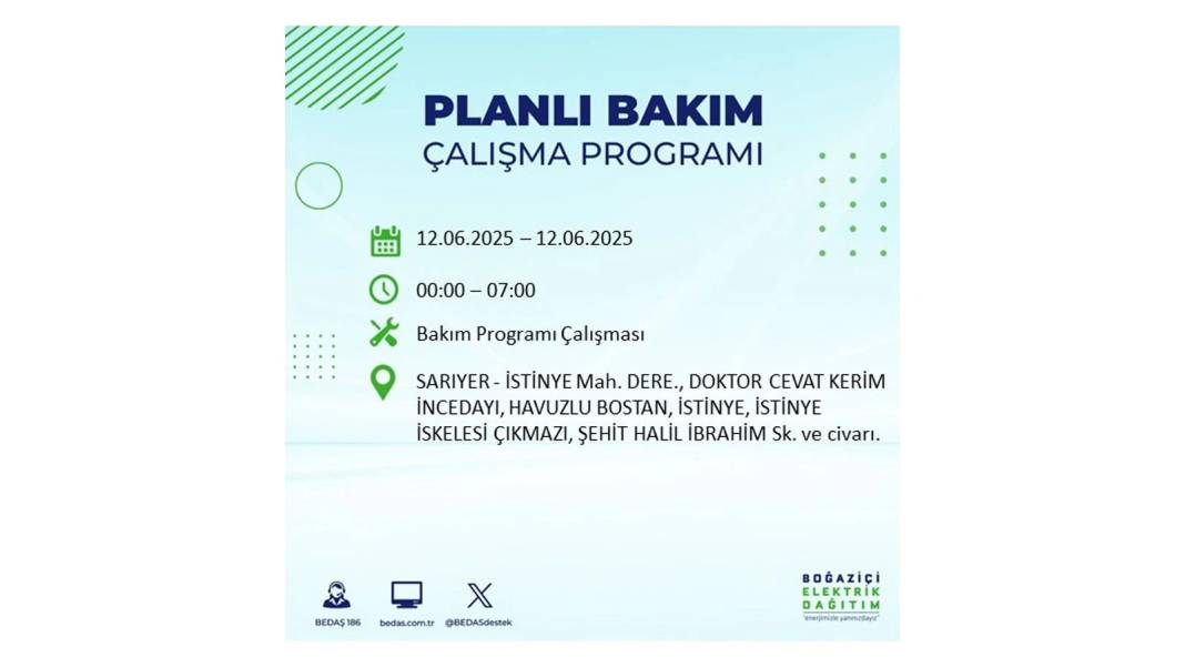 BÜYÜK KESİNTİ YAŞANACAK: BEDAŞ 12 Haziran Perşembe elektrik kesintisi yaşayacak ilçeleri sıraladı. Elektrikler ne zaman gelecek? 15