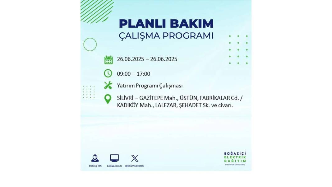 BÜYÜK ELEKTRİK KESİNTİSİ YAŞANACAK: BEDAŞ 26 Haziran Perşembe günü için o ilçeleri uyardı! 7