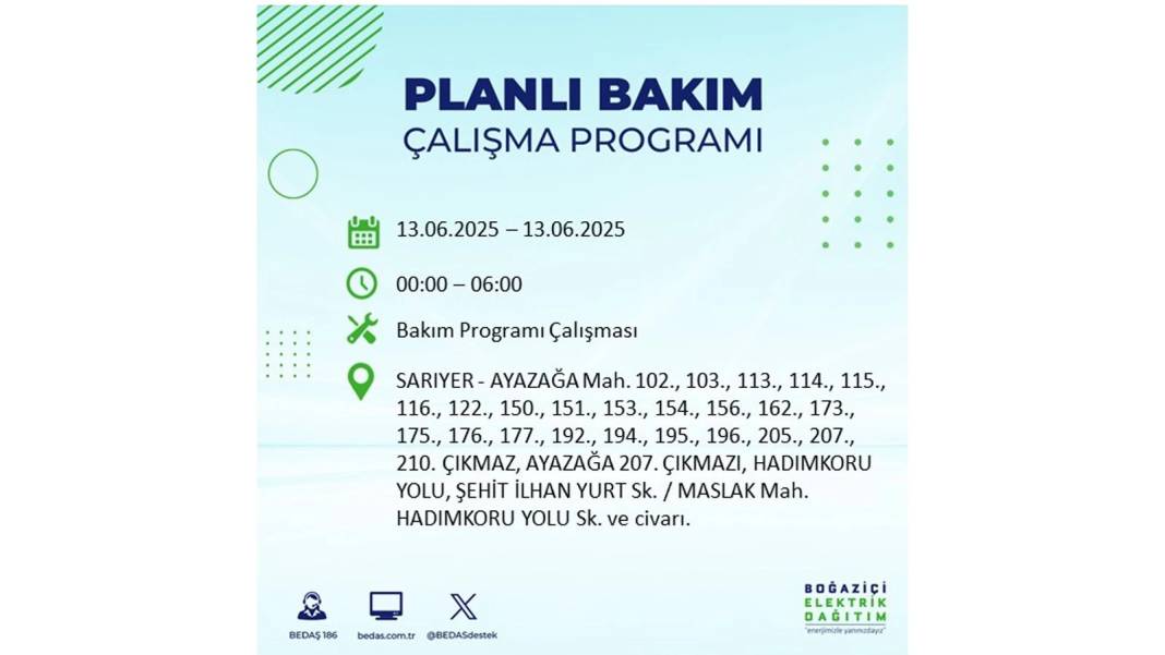 ELEKTRİKLER SAATLERCE OLMAYACAK: BEDAŞ 13 Haziran Cuma elektrik kesintisi yaşayacak ilçeleri sıraladı! 12