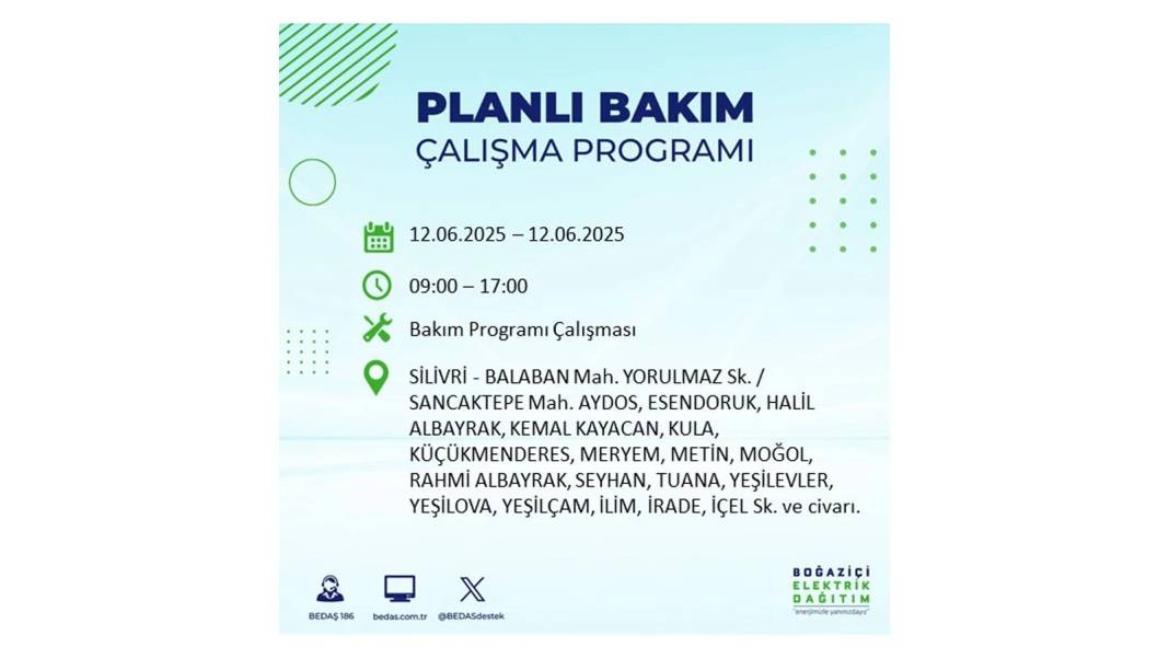 BÜYÜK KESİNTİ YAŞANACAK: BEDAŞ 12 Haziran Perşembe elektrik kesintisi yaşayacak ilçeleri sıraladı. Elektrikler ne zaman gelecek? 9