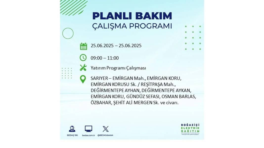 KARANLIĞA GÖMÜLECEKLER: BEDAŞ 25 Haziran Çarşamba elektrik kesintisi yaşayacak ilçeleri sıraladı. Elektrikler ne zaman gelecek? 8