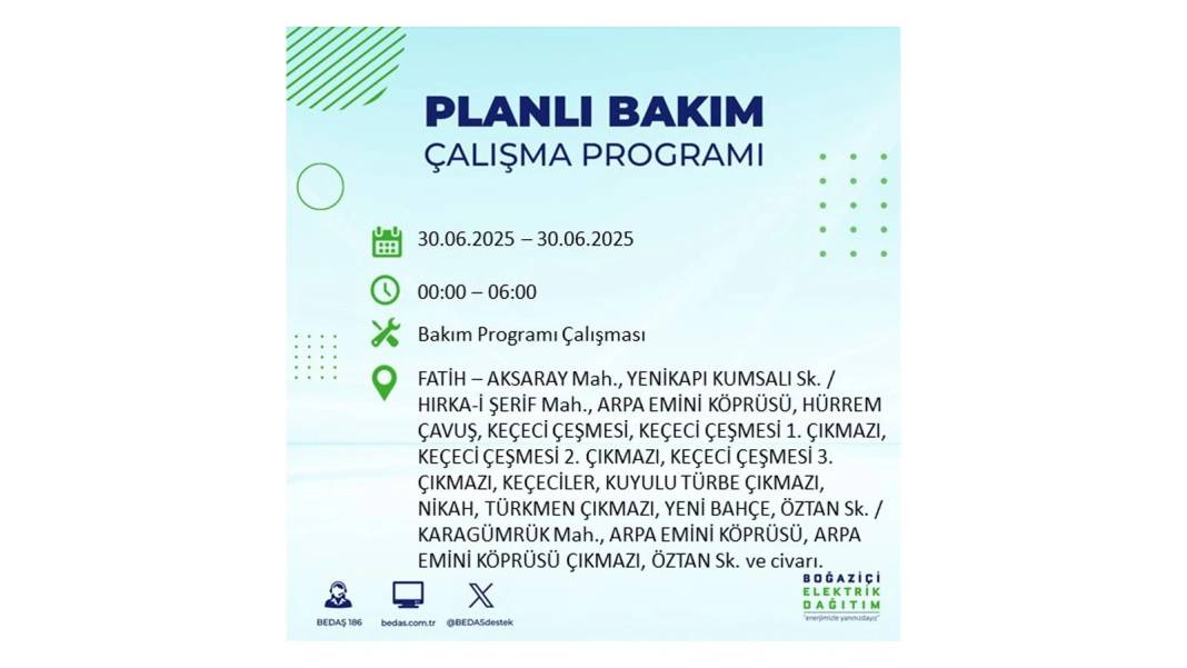 BÜYÜK KESİNTİ YAŞANACAK: BEDAŞ 30 Haziran Pazartesi elektrik kesintisi yaşayacak ilçeleri sıraladı. Elektrikler ne zaman gelecek 23