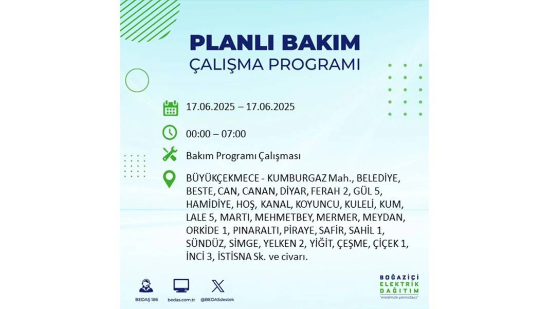 SAATLERCE ELEKTRİK OLMAYACAK: BEDAŞ 17 Haziran Salı elektrik kesintisi yaşayacak ilçeleri sıraladı! 32