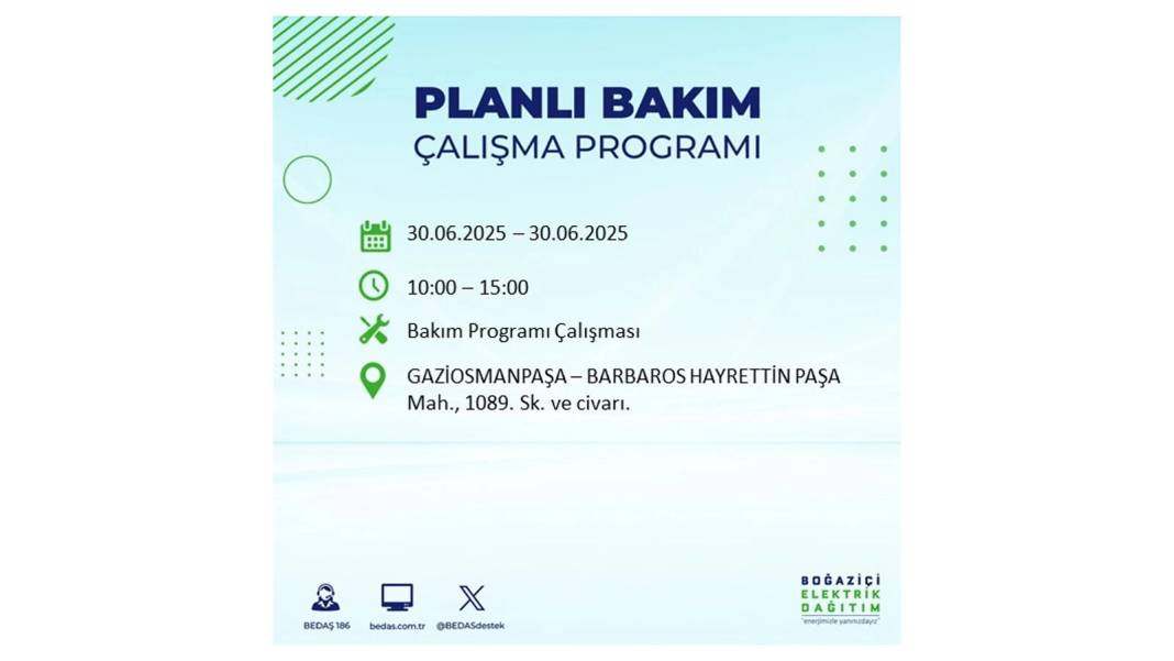 BÜYÜK KESİNTİ YAŞANACAK: BEDAŞ 30 Haziran Pazartesi elektrik kesintisi yaşayacak ilçeleri sıraladı. Elektrikler ne zaman gelecek 22