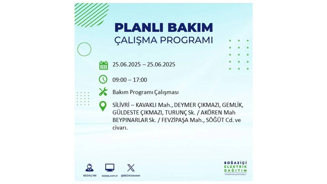 KARANLIĞA GÖMÜLECEKLER: BEDAŞ 25 Haziran Çarşamba elektrik kesintisi yaşayacak ilçeleri sıraladı. Elektrikler ne zaman gelecek? 7