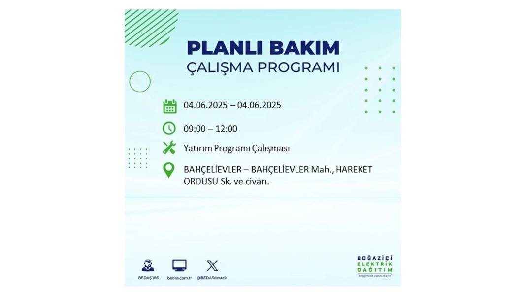 SAATLERCE ELEKTRİK OLMAYACAK: BEDAŞ 4 Haziran Çarşamba elektrik kesintisi yaşayacak ilçeleri sıraladı! 45