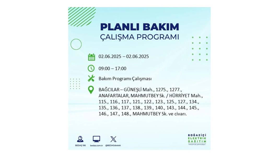 BÜYÜK KESİNTİ YAŞANACAK: BEDAŞ 2 Haziran Pazartesi günü elektrik kesintisi yaşayacak ilçeleri sıraladı 56