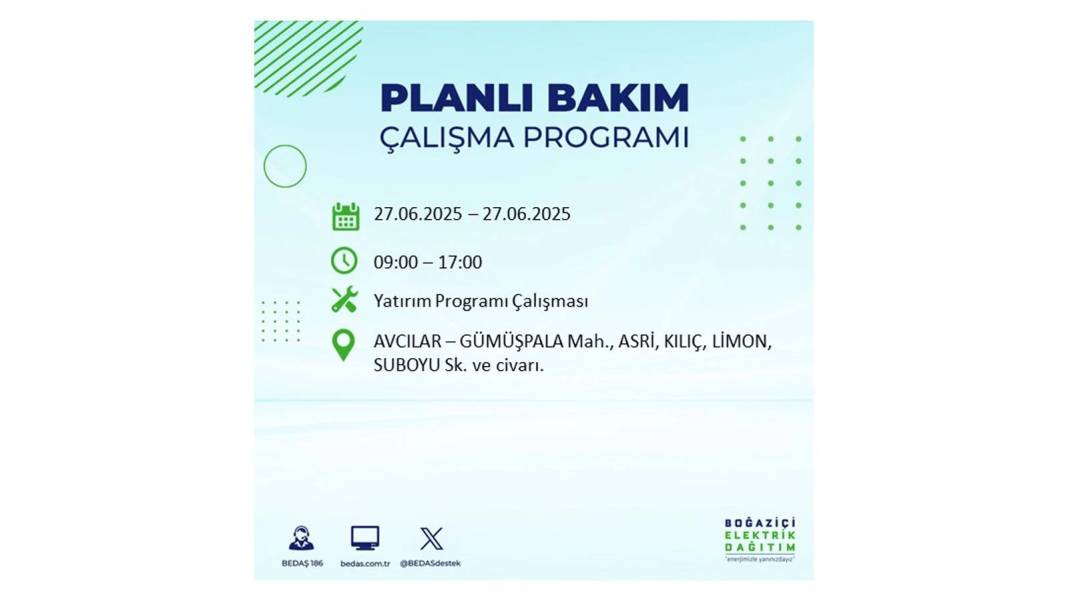 SAATLERCE ELEKTRİK OLMAYACAK: BEDAŞ 27 Haziran Cuma elektrik kesintisi yaşayacak ilçeleri sıraladı! 51