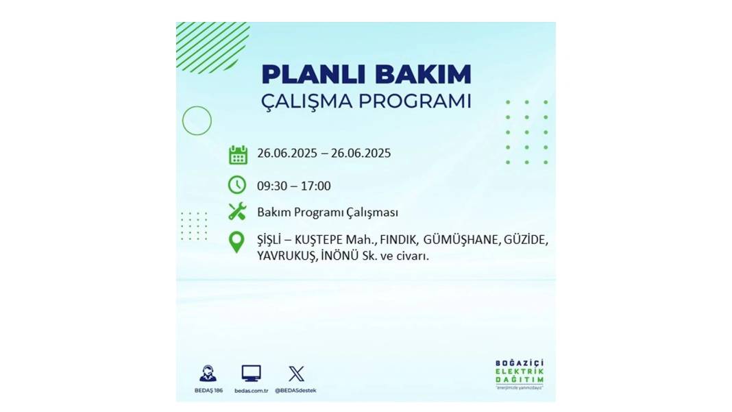BÜYÜK ELEKTRİK KESİNTİSİ YAŞANACAK: BEDAŞ 26 Haziran Perşembe günü için o ilçeleri uyardı! 5