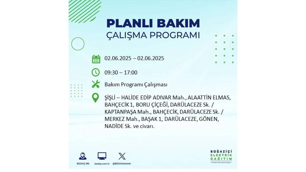 BÜYÜK KESİNTİ YAŞANACAK: BEDAŞ 2 Haziran Pazartesi günü elektrik kesintisi yaşayacak ilçeleri sıraladı 3