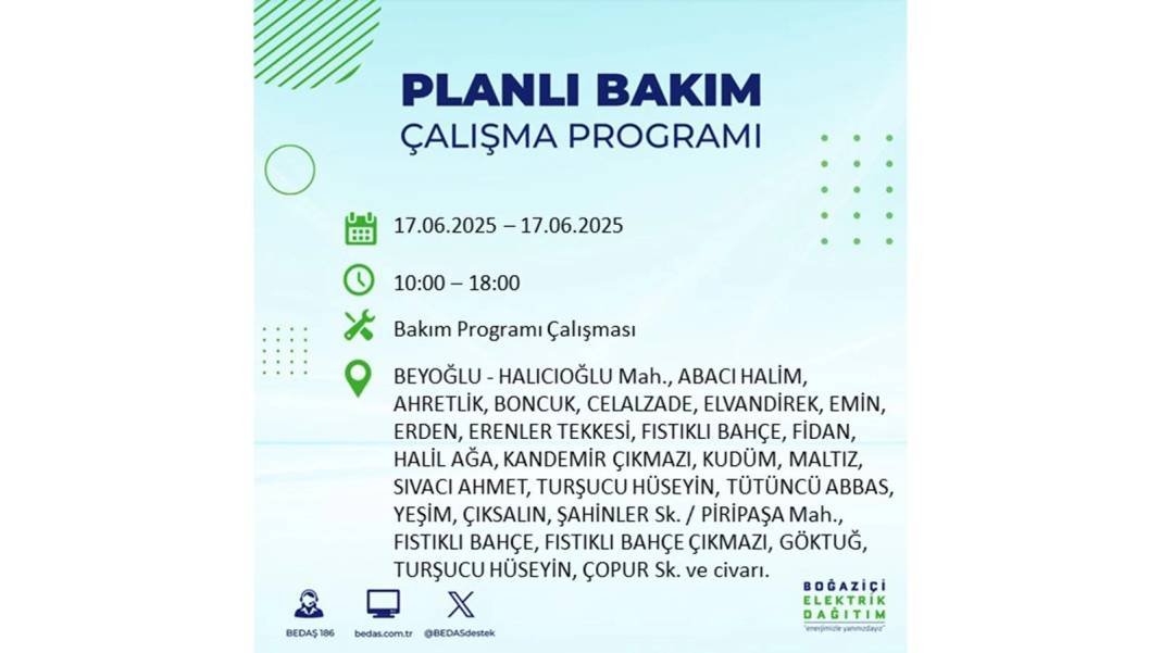 SAATLERCE ELEKTRİK OLMAYACAK: BEDAŞ 17 Haziran Salı elektrik kesintisi yaşayacak ilçeleri sıraladı! 33