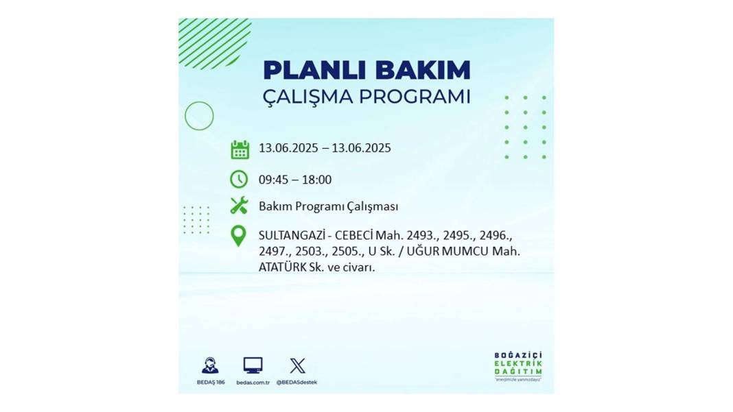 ELEKTRİKLER SAATLERCE OLMAYACAK: BEDAŞ 13 Haziran Cuma elektrik kesintisi yaşayacak ilçeleri sıraladı! 6