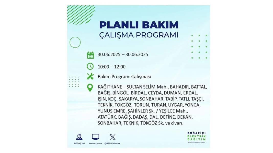 BÜYÜK KESİNTİ YAŞANACAK: BEDAŞ 30 Haziran Pazartesi elektrik kesintisi yaşayacak ilçeleri sıraladı. Elektrikler ne zaman gelecek 16
