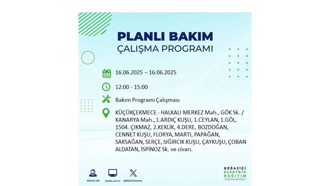 SAATLERCE ELEKTRİK OLMAYACAK: BEDAŞ 16 Haziran Pazartesi elektrik kesintisi yaşayacak ilçeleri sıraladı! 23