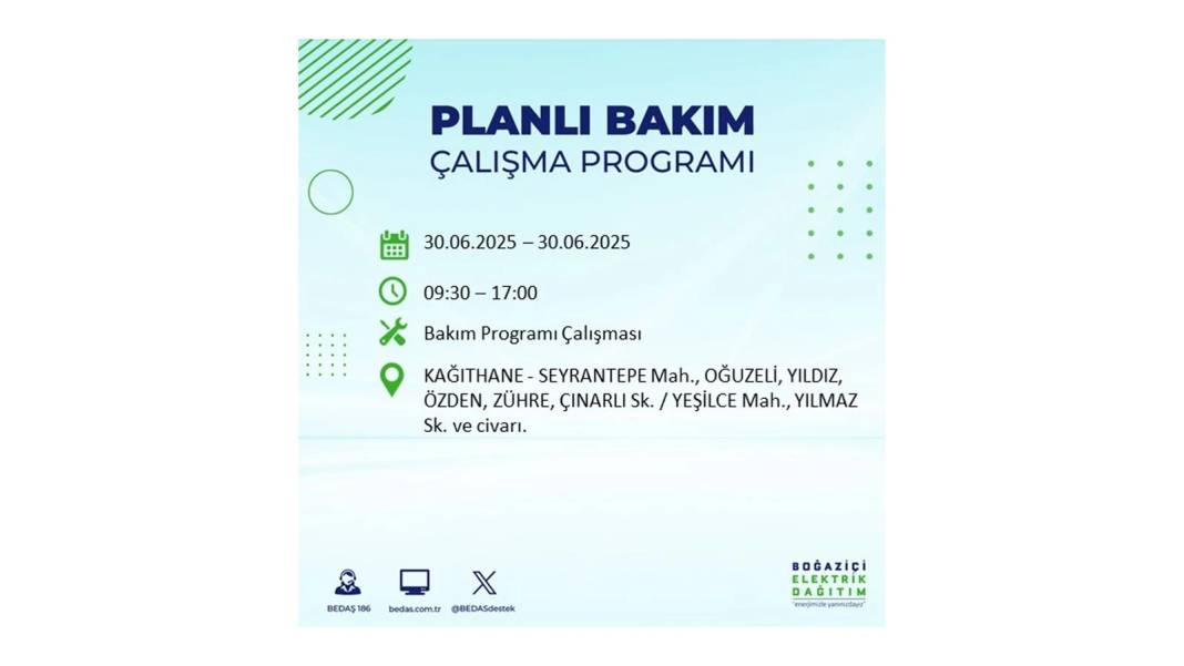 BÜYÜK KESİNTİ YAŞANACAK: BEDAŞ 30 Haziran Pazartesi elektrik kesintisi yaşayacak ilçeleri sıraladı. Elektrikler ne zaman gelecek 17