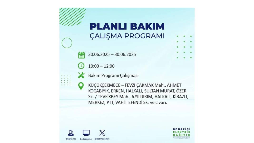 BÜYÜK KESİNTİ YAŞANACAK: BEDAŞ 30 Haziran Pazartesi elektrik kesintisi yaşayacak ilçeleri sıraladı. Elektrikler ne zaman gelecek 13
