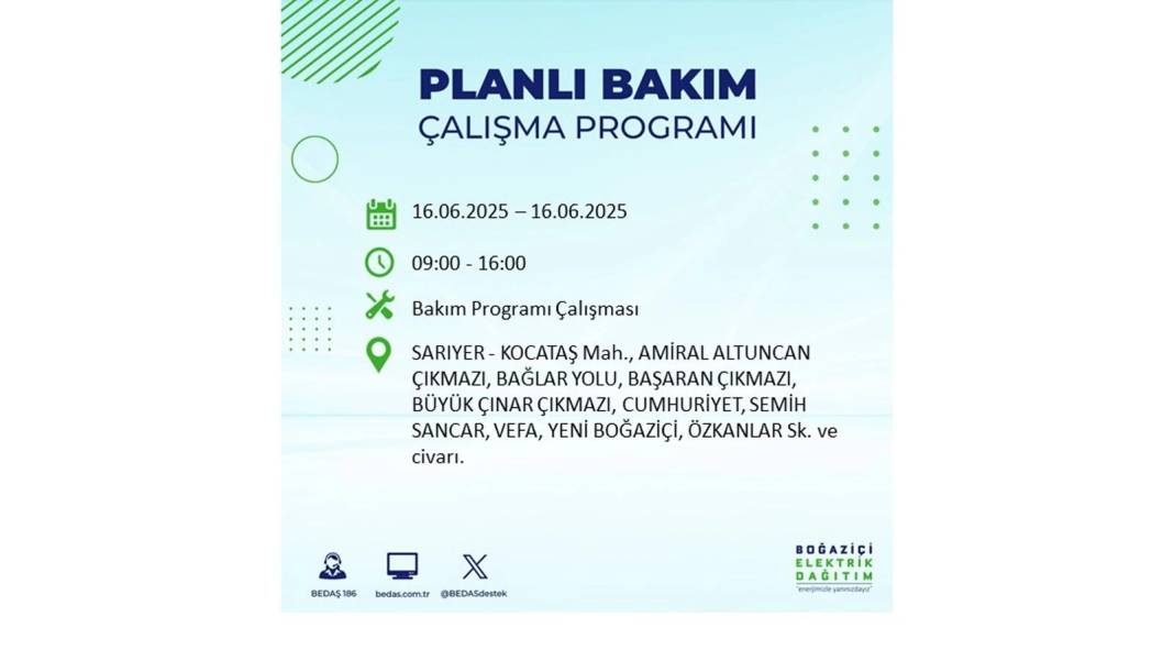 SAATLERCE ELEKTRİK OLMAYACAK: BEDAŞ 16 Haziran Pazartesi elektrik kesintisi yaşayacak ilçeleri sıraladı! 18