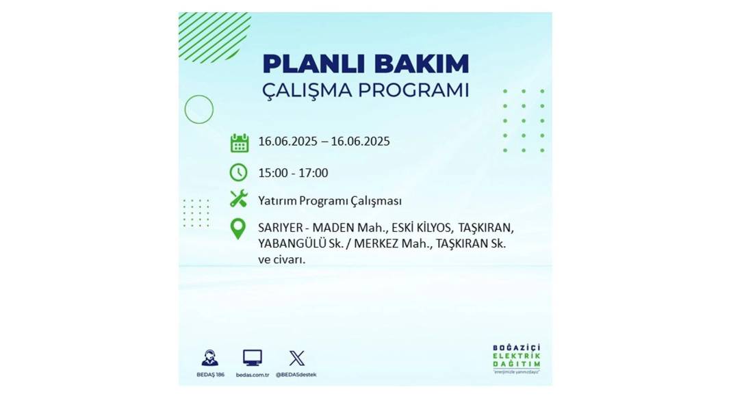 SAATLERCE ELEKTRİK OLMAYACAK: BEDAŞ 16 Haziran Pazartesi elektrik kesintisi yaşayacak ilçeleri sıraladı! 20