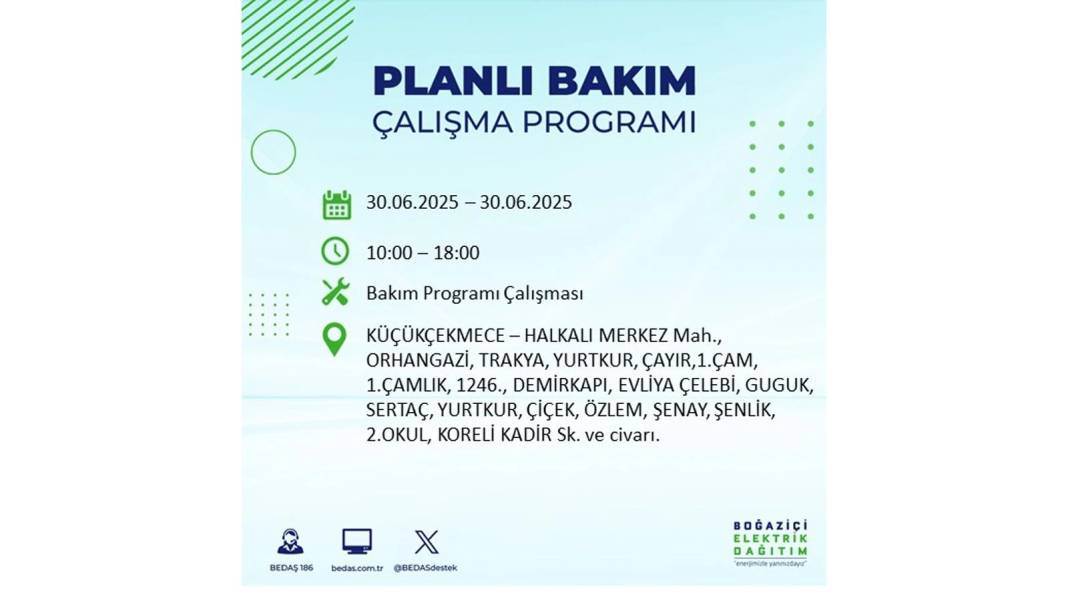 BÜYÜK KESİNTİ YAŞANACAK: BEDAŞ 30 Haziran Pazartesi elektrik kesintisi yaşayacak ilçeleri sıraladı. Elektrikler ne zaman gelecek 11