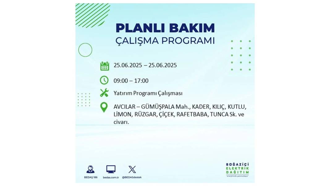 KARANLIĞA GÖMÜLECEKLER: BEDAŞ 25 Haziran Çarşamba elektrik kesintisi yaşayacak ilçeleri sıraladı. Elektrikler ne zaman gelecek? 58