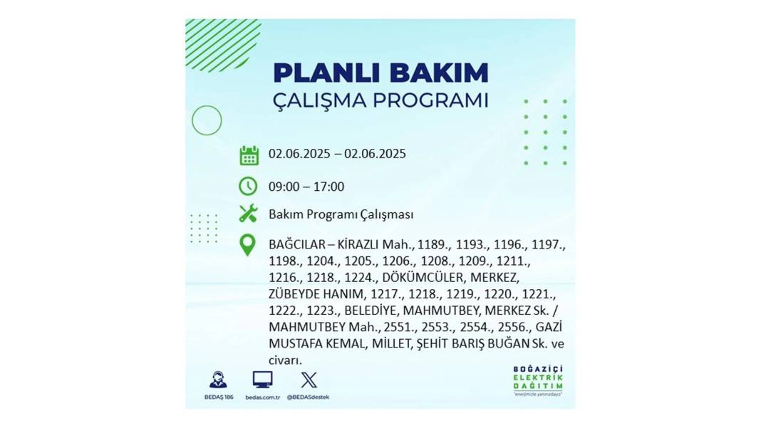 BÜYÜK KESİNTİ YAŞANACAK: BEDAŞ 2 Haziran Pazartesi günü elektrik kesintisi yaşayacak ilçeleri sıraladı 54