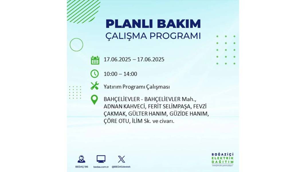 SAATLERCE ELEKTRİK OLMAYACAK: BEDAŞ 17 Haziran Salı elektrik kesintisi yaşayacak ilçeleri sıraladı! 21