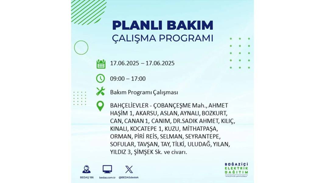 SAATLERCE ELEKTRİK OLMAYACAK: BEDAŞ 17 Haziran Salı elektrik kesintisi yaşayacak ilçeleri sıraladı! 19