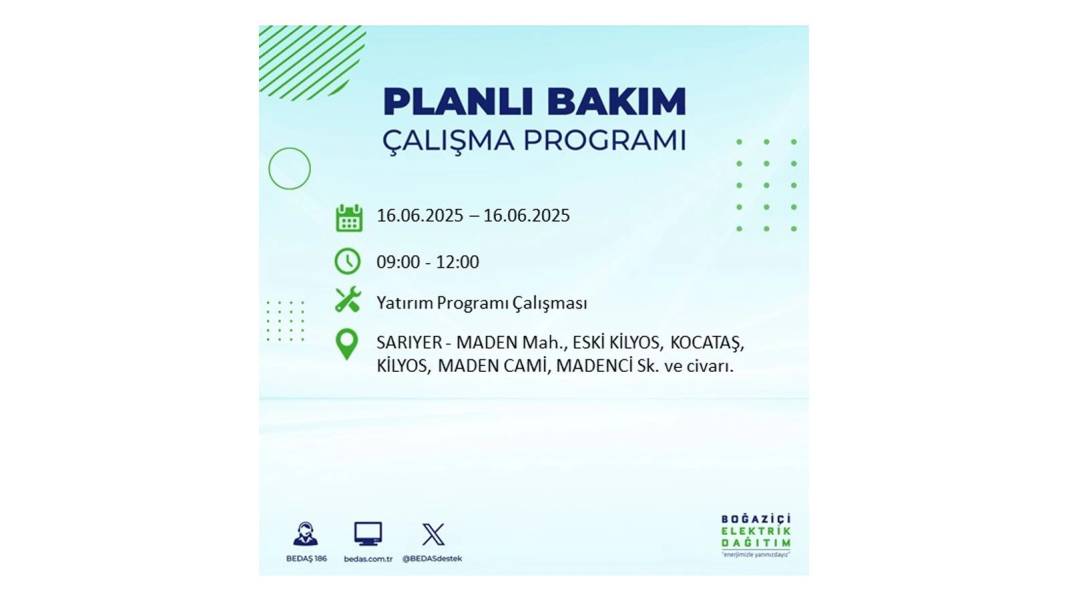 SAATLERCE ELEKTRİK OLMAYACAK: BEDAŞ 16 Haziran Pazartesi elektrik kesintisi yaşayacak ilçeleri sıraladı! 13