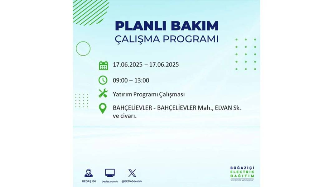 SAATLERCE ELEKTRİK OLMAYACAK: BEDAŞ 17 Haziran Salı elektrik kesintisi yaşayacak ilçeleri sıraladı! 22