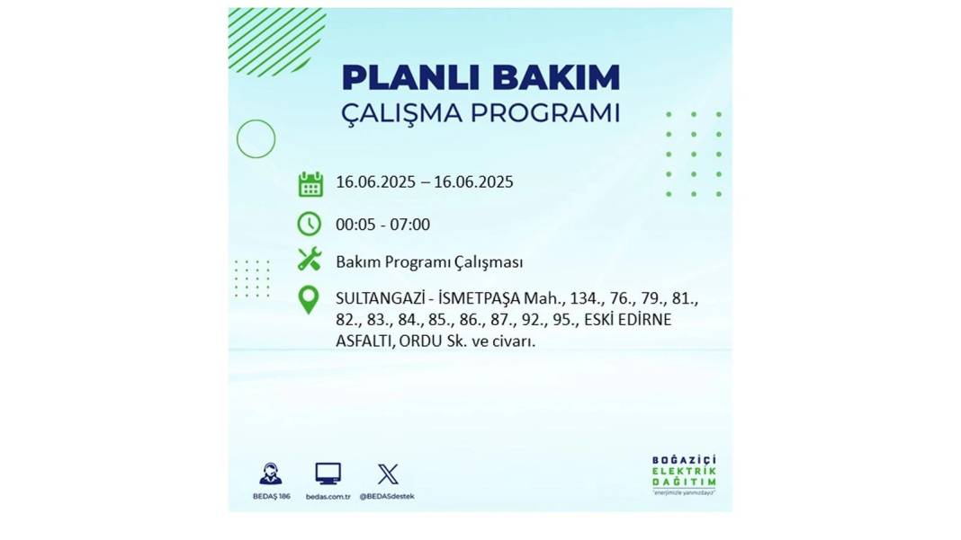 SAATLERCE ELEKTRİK OLMAYACAK: BEDAŞ 16 Haziran Pazartesi elektrik kesintisi yaşayacak ilçeleri sıraladı! 9