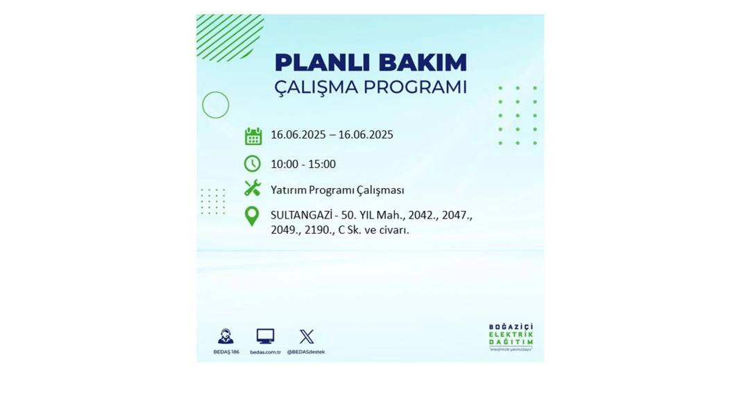 SAATLERCE ELEKTRİK OLMAYACAK: BEDAŞ 16 Haziran Pazartesi elektrik kesintisi yaşayacak ilçeleri sıraladı! 12