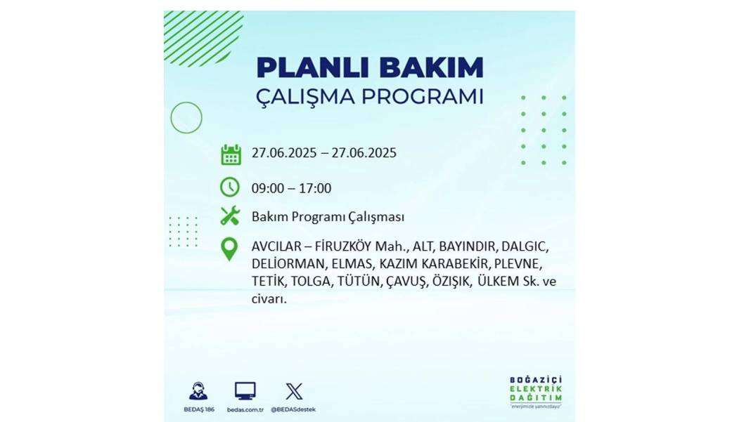 SAATLERCE ELEKTRİK OLMAYACAK: BEDAŞ 27 Haziran Cuma elektrik kesintisi yaşayacak ilçeleri sıraladı! 49