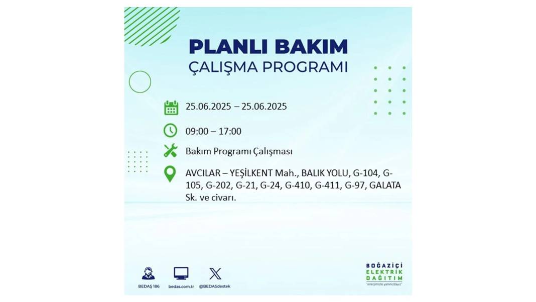 KARANLIĞA GÖMÜLECEKLER: BEDAŞ 25 Haziran Çarşamba elektrik kesintisi yaşayacak ilçeleri sıraladı. Elektrikler ne zaman gelecek? 57