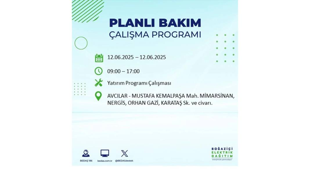 BÜYÜK KESİNTİ YAŞANACAK: BEDAŞ 12 Haziran Perşembe elektrik kesintisi yaşayacak ilçeleri sıraladı. Elektrikler ne zaman gelecek? 61