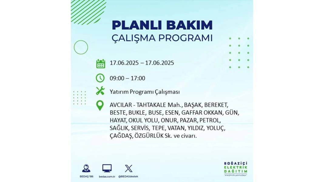 SAATLERCE ELEKTRİK OLMAYACAK: BEDAŞ 17 Haziran Salı elektrik kesintisi yaşayacak ilçeleri sıraladı! 12