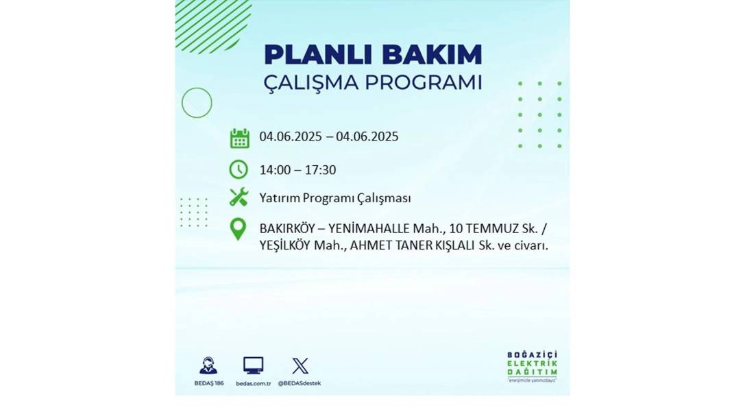 SAATLERCE ELEKTRİK OLMAYACAK: BEDAŞ 4 Haziran Çarşamba elektrik kesintisi yaşayacak ilçeleri sıraladı! 42