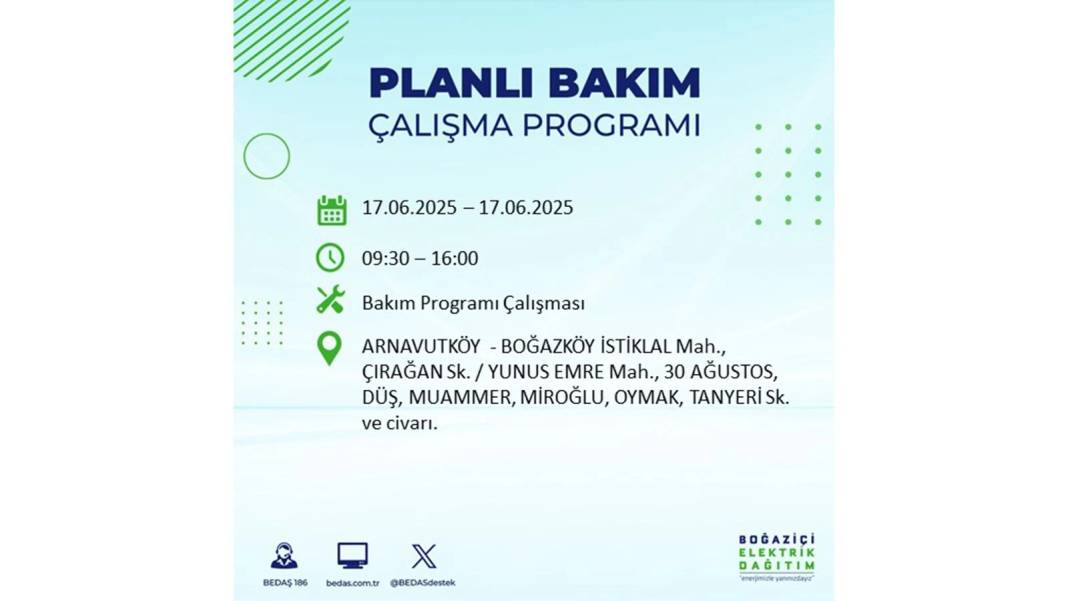 SAATLERCE ELEKTRİK OLMAYACAK: BEDAŞ 17 Haziran Salı elektrik kesintisi yaşayacak ilçeleri sıraladı! 1