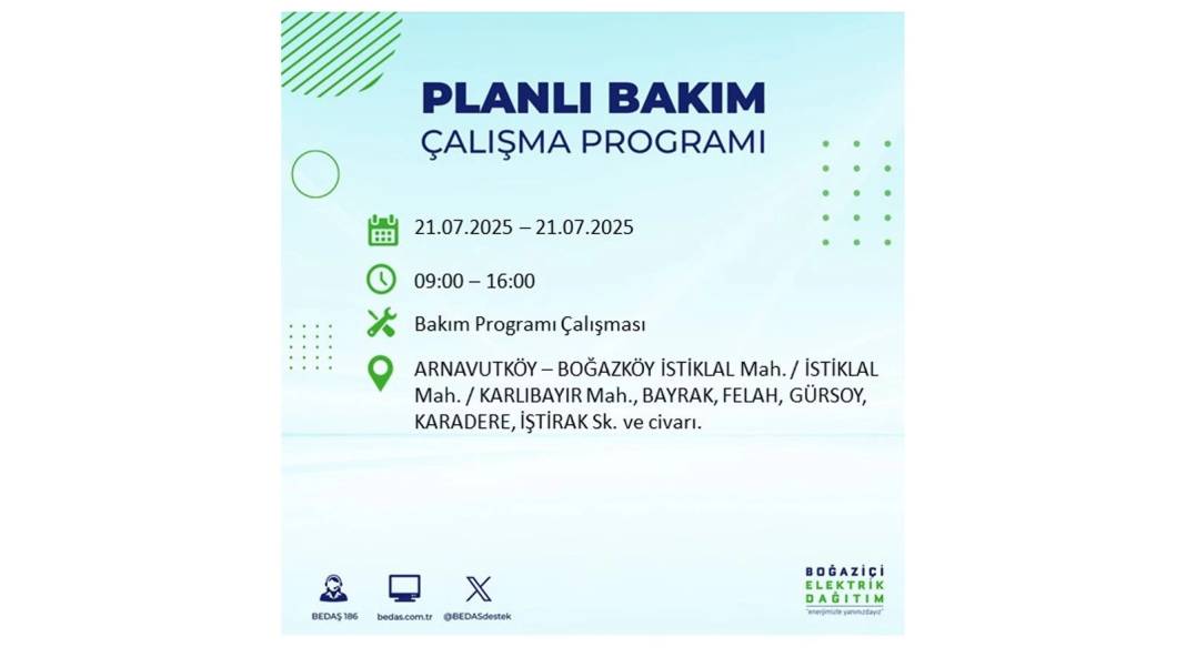 O İLÇLERDE ELEKTRİK OLMAYACAK: BEDAŞ 21 Temmuz Pazartesi elektrik kesintisi yaşayacak ilçeleri sıraladı! 61