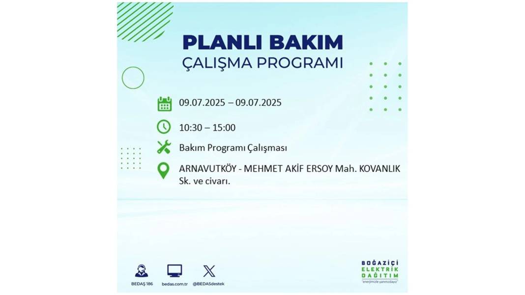 SAATLERCE ELEKTRİK OLMAYACAK: BEDAŞ 9 Temmuz Çarşamba elektrik kesintisi yaşayacak ilçeleri sıraladı! 85