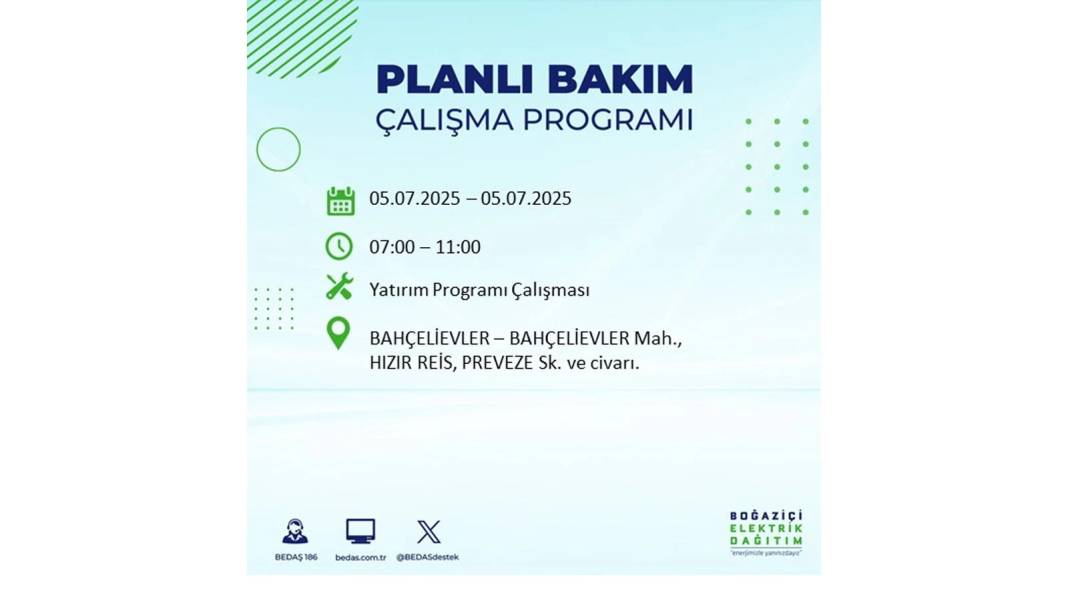 O İLÇELERDE ELEKTRİK OLMAYACAK: BEDAŞ 5 Temmuz Cumartesi elektrik kesintisi yaşayacak ilçeleri duyurdu! 31