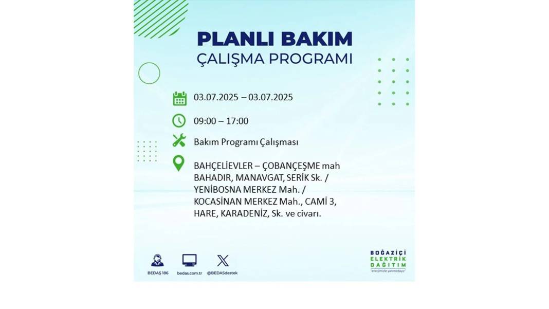 KARANLIĞA GÖMÜLECEKLER: 3 Temmuz Perşembe elektrik kesintisi yaşayacak ilçeler belli oldu. BEDAŞ o ilçeleri uyardı! 61