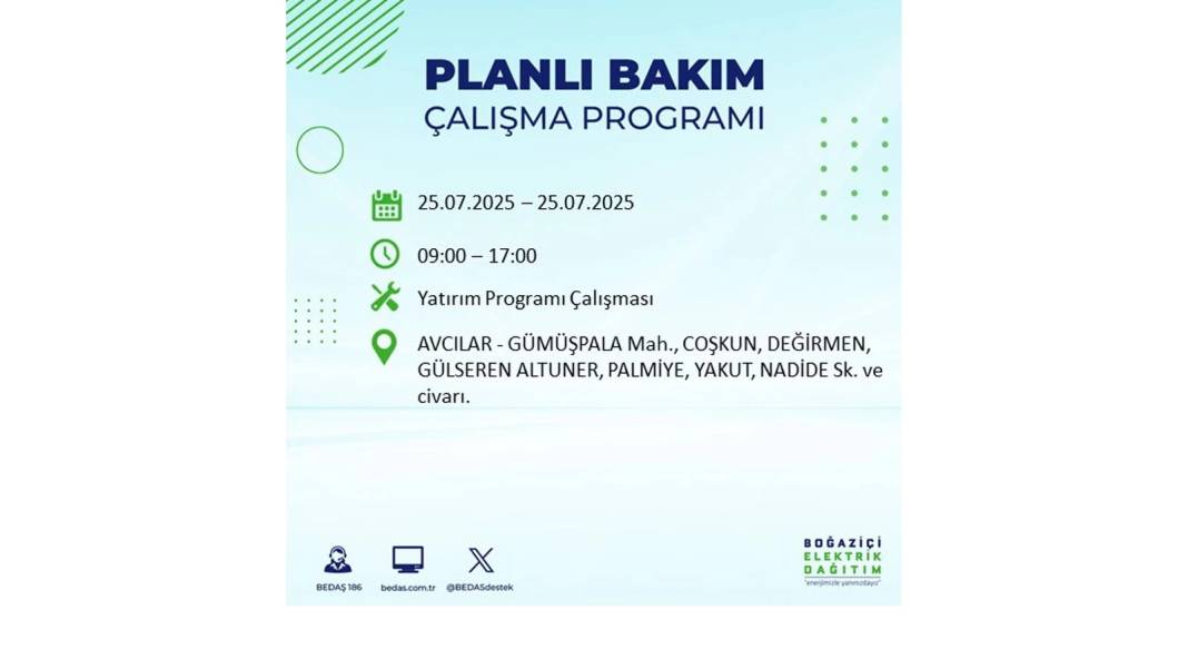 O İLÇELERDE ELEKTRİK OLMAYACAK: BEDAŞ 25 Temmuz Cuma elektrik kesintisi yaşayacak ilçeler belli oldu! 67