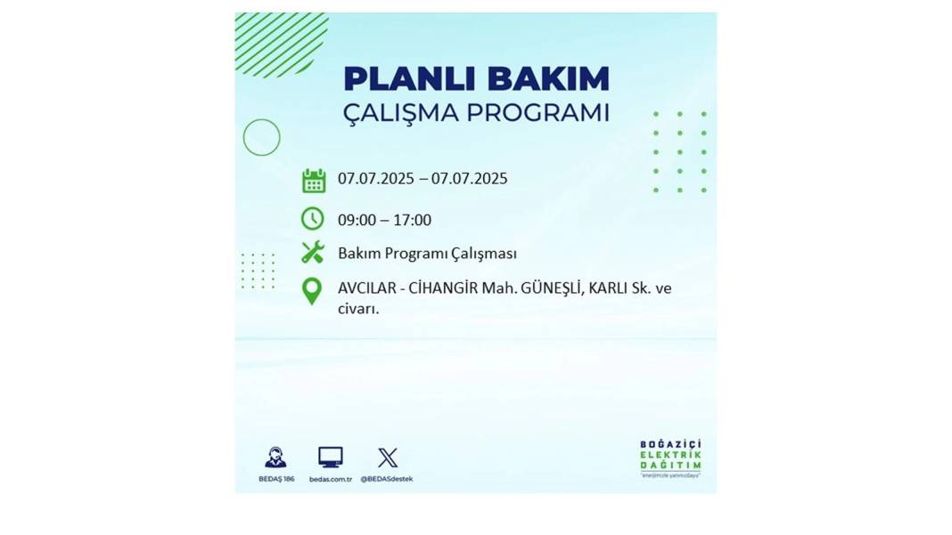 BÜYÜK ELEKTRİK KESİNTİSİ YAŞANACAK: BEDAŞ 7 Temmuz Pazartesi elektrik kesintisi yaşayacak ilçeleri sıraladı! 82