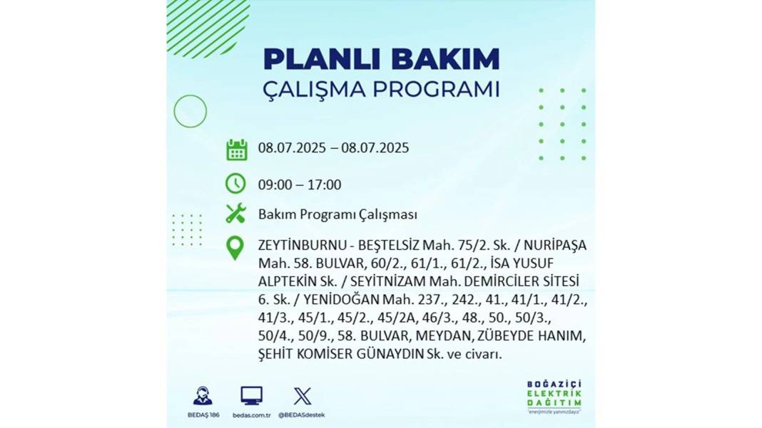 O İLÇELER KARANLIĞA GÖMÜLECEK: BEDAŞ 8 Temmuz Salı elektrik kesintisi yaşayacak ilçeleri sıraladı. Elektrikler ne zaman gelecek? 7